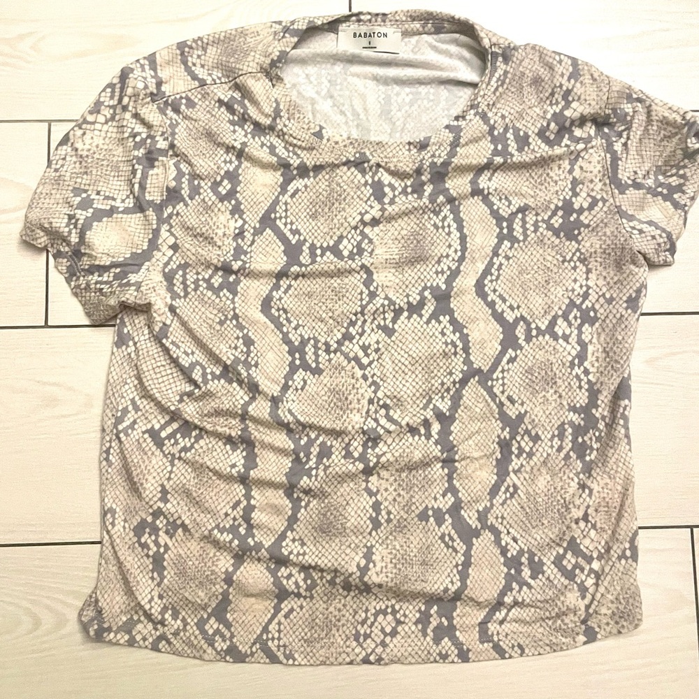 babaton cream and grey camouflage crop shirt size small